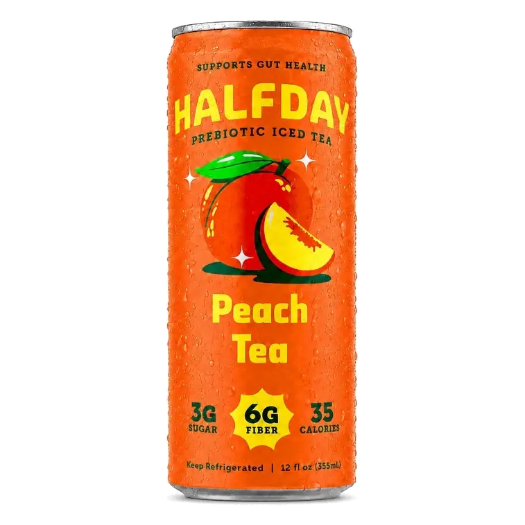 Halfday Prebiotic Iced Tea Peach Tea, 12 fl oz Can