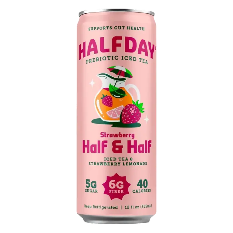 Halfday Prebiotic Iced Tea Strawberry Lemonade Half and Half, 12 fl oz Can