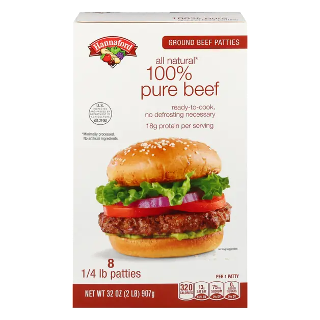 100% Pure Ground Beef Patties - 8 ct Frozen
