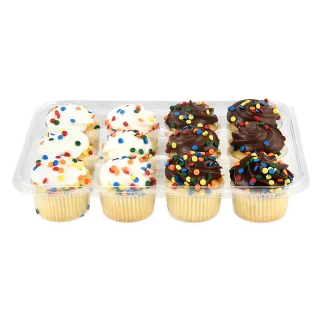 Bakery Mini White & Chocolate Icing Confetti Gold Cupcakes -12ct
