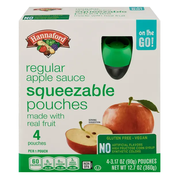 Gluten Free Regular Apple Sauce Squeezable Pouches - 4 ct