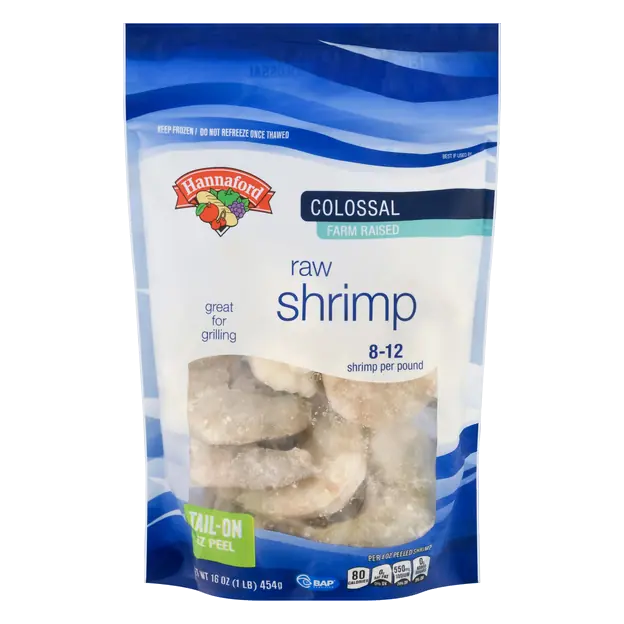 Raw Tail-On Colossal EZ-Peel Shrimp apx 8-12 ct per lb Frozen