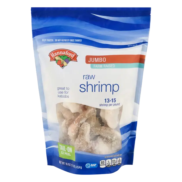 Tail-On Raw Jumbo EZ-Peel Shrimp apx 13-15 ct per lb Frozen