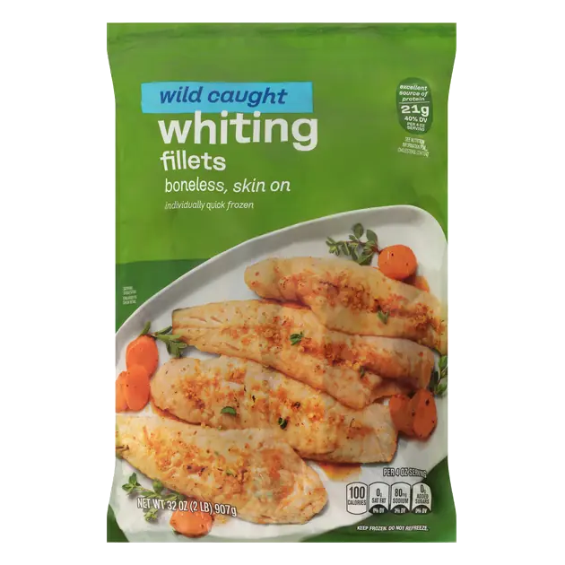 Wild Caught Boneless Skin On Whiting Fillets Frozen