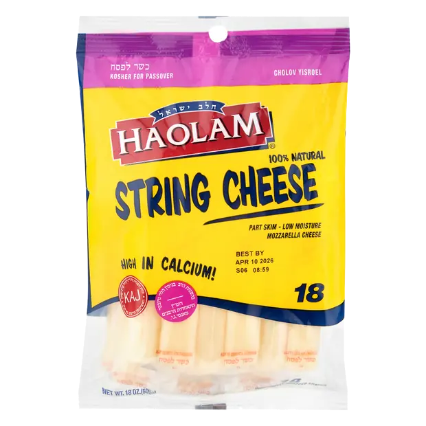 Natural Mozzarella String Cheese Kosher For Passover - 18 ct