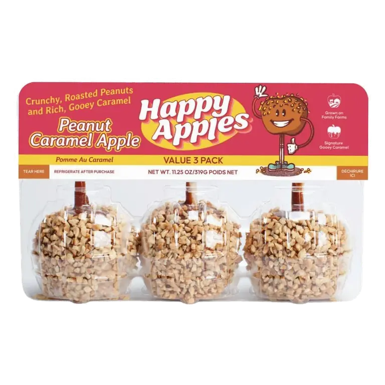 Happy Apples Classic Chopped Peanut Caramel Apple, 33.75oz/3ct