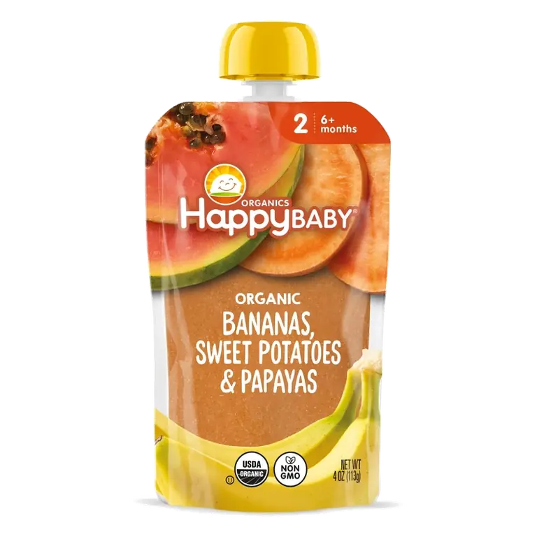 Happy Baby Organic Bananas, Sweet Potatoes & Papaya Baby Food Pouch, 4oz