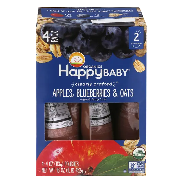 Organics 2 Baby Food Apples Blueberries & Oats - 4 ct