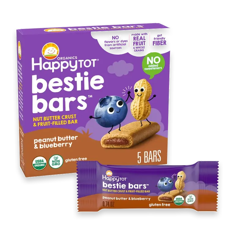 Organics Bestie Bars Peanut Butter & Blueberry Nut Butter Crust & Fruit-Filled Snack Bars