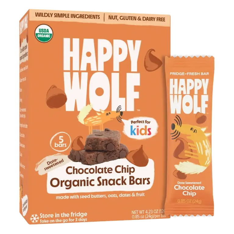 Happy Wolf Organic Kids Refrigerated Snack Bars, Chocolate Chip, 4.23oz/5ct