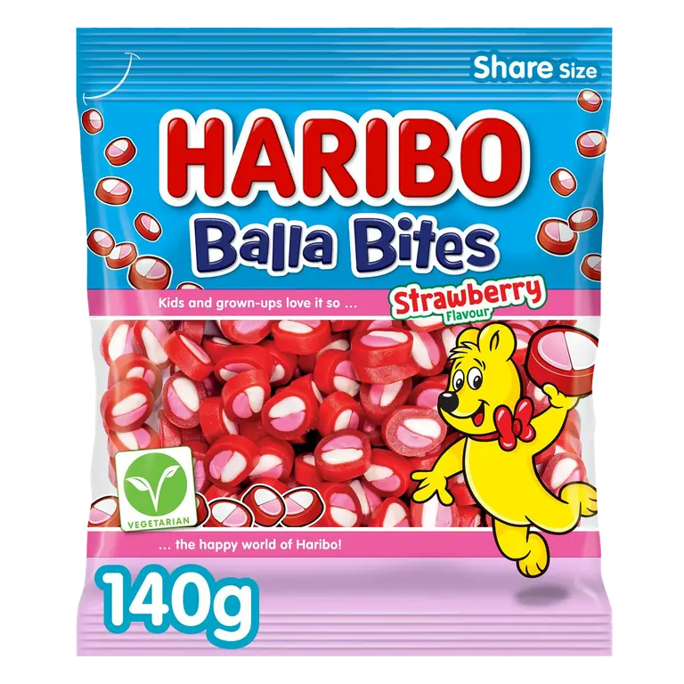 Balla Bites 140g Strawberry Flavour Sweets Sharing Bag Chewy