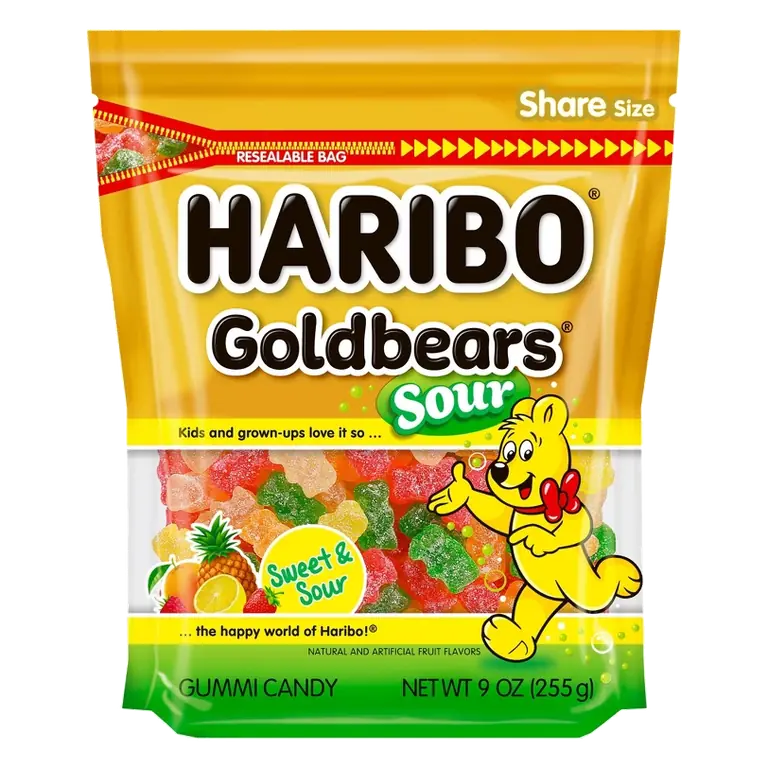 Haribo Candy Sour Gold Bears Gummy Candy, 9oz