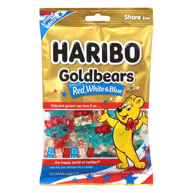 Goldbears Red White & Blue Gummi Bears Candy Share Size