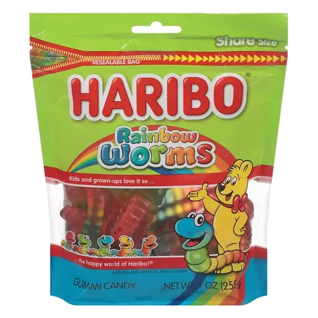 Gummi Candy, Rainbow Worms, Share Size