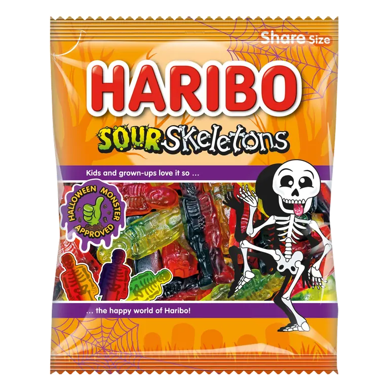 HARIBO Sour Skeletons Fruit Flavour Sour Jelly Sweets Sharing Bag 160g