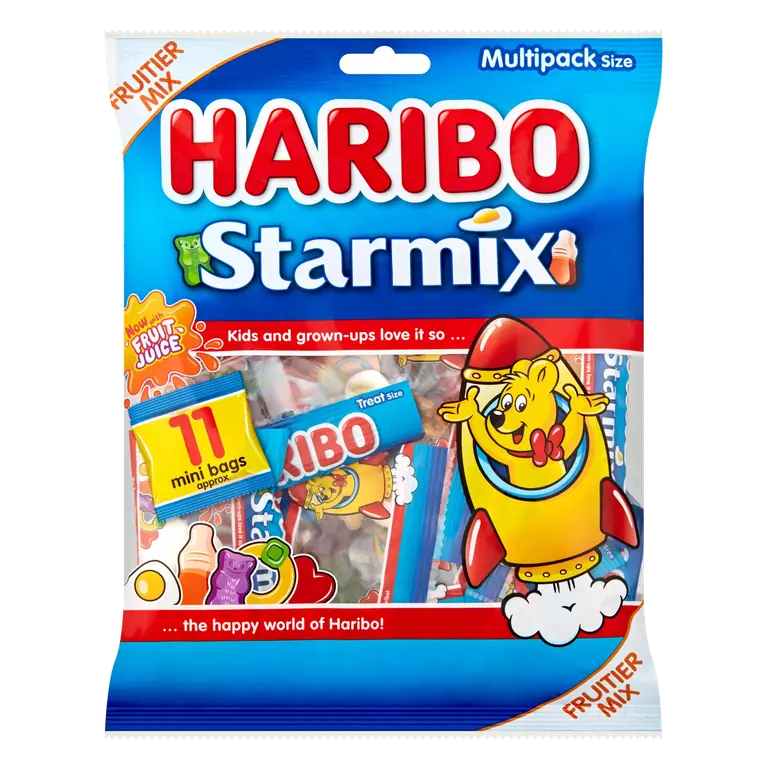 HARIBO Starmix Minis Fruit & Cola Flavour Jelly & Foam Sweets 11 x 16g Fun Size Bags Multipack 176g