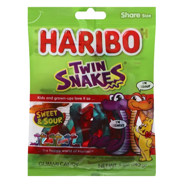 Twin Snakes Sweet & Sour Gummi Candy Share Size