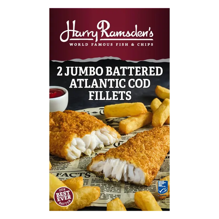 Harry Ramsden’s 2 Jumbo Battered Atlantic Cod Fillets 500g