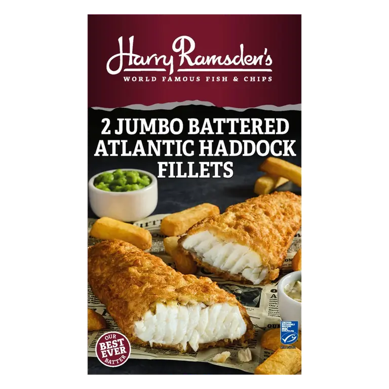 Harry Ramsden’s 2 Jumbo Battered Atlantic Haddock Fillets 500g