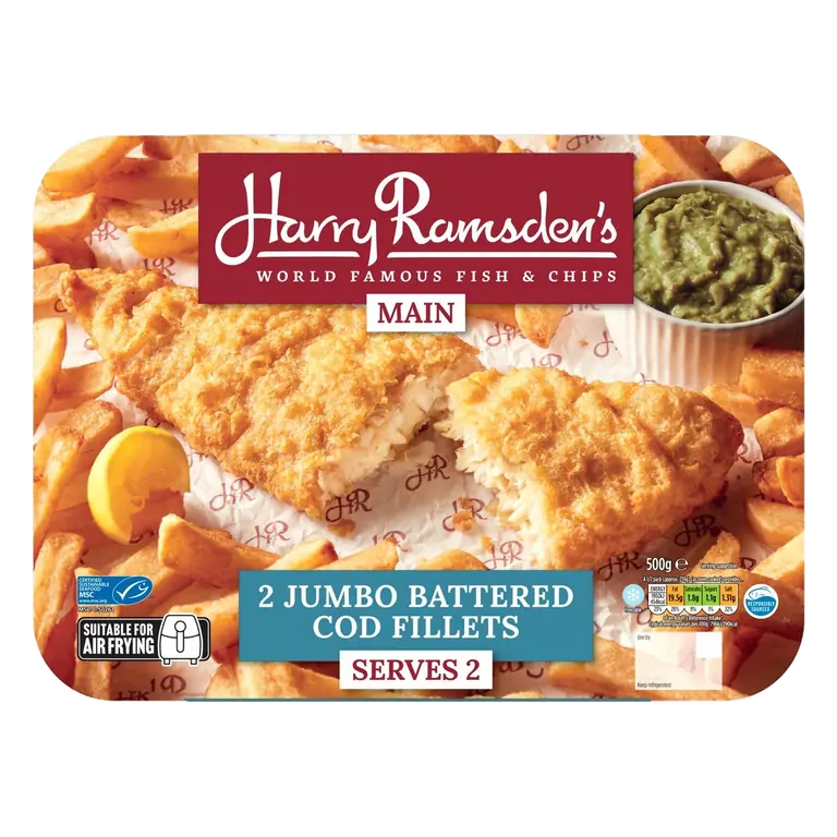 2 Jumbo Battered Cod Fillets 500g