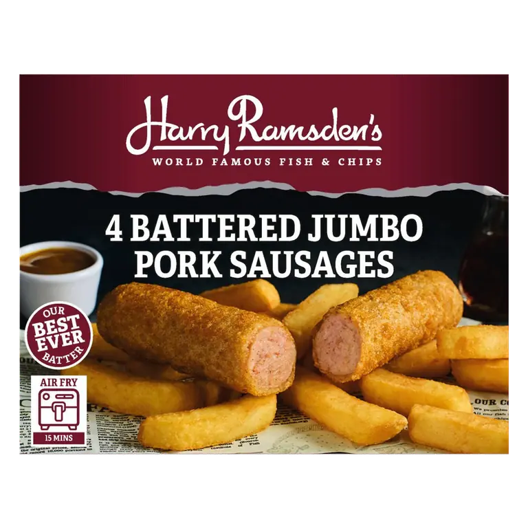 Harry Ramsden’s 4 Battered Jumbo Pork Sausages 528g