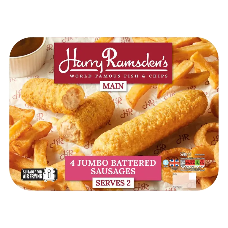 4 Jumbo Battered Sausages 528g