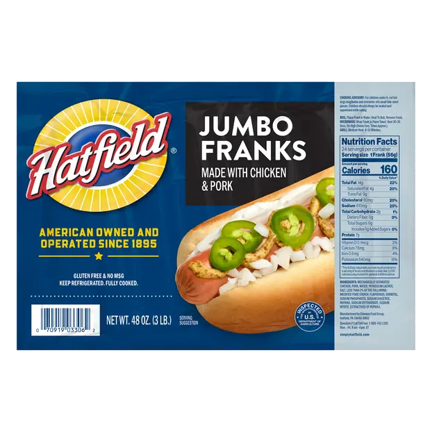 Jumbo Chicken & Pork Franks - 24 ct