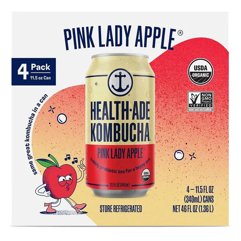 Health-Ade Pink Lady Apple Kombucha, 4ct/11.5 fl oz Cans