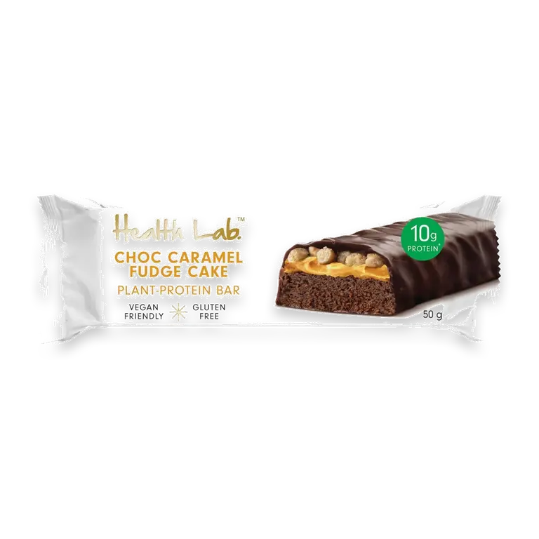 Plant Protein Bar Choc Caramel Fudge Cake