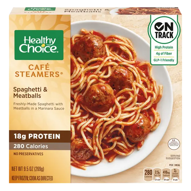 Cafe Steamers Spaghetti & Meatballs 19g Protein Frozen Meal