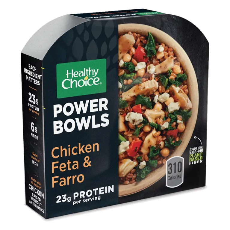 Chicken Feta & Farro Pulled All Natural Chicken Breast with Chickpeas and Vegetables Served On Top of Farro with a Garlic Oregano Sauce Topped with Feta Cheese Power Bowls