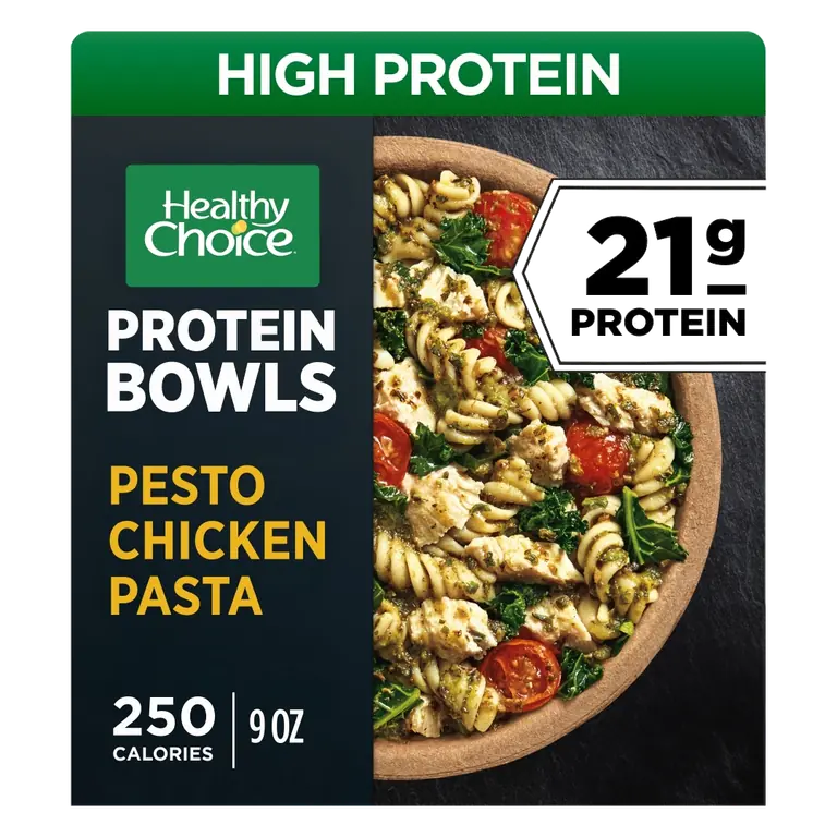Pesto Chicken Pasta Pulled Chicken with Vegetables Served On Rotini Pasta in a Kale Pesto Sauce Power Bowls