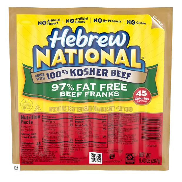 100% Kosher 97% Fat Free Beef Franks - 6 ct
