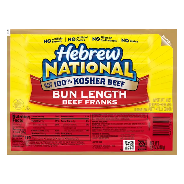 100% Kosher Bun Length Beef Franks - 6 ct