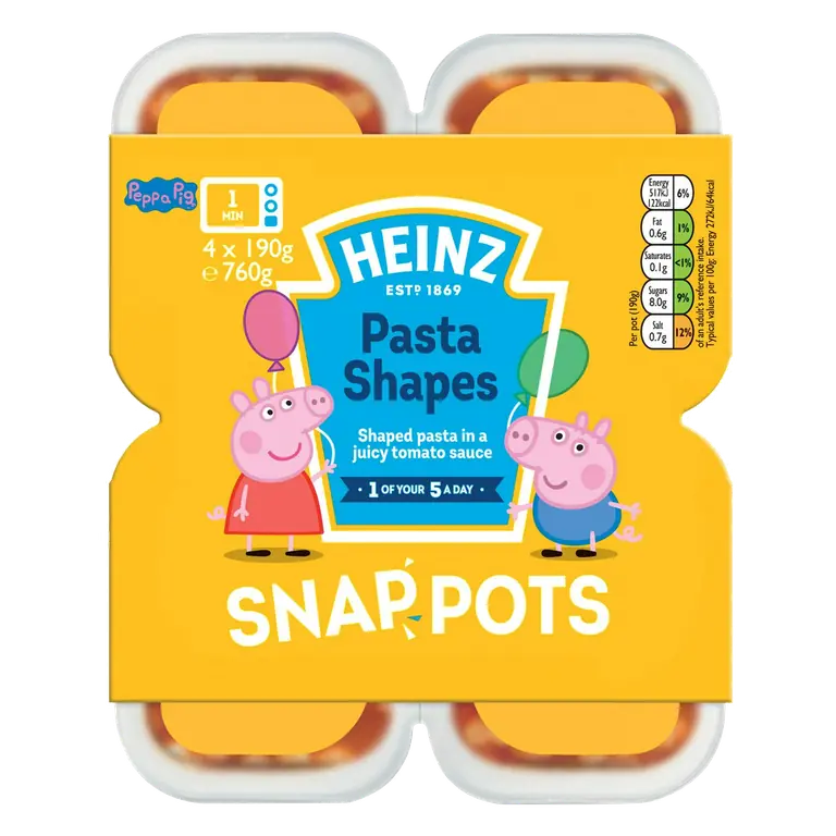 Peppa Pig Pasta Shapes Snap Pots 4x190g