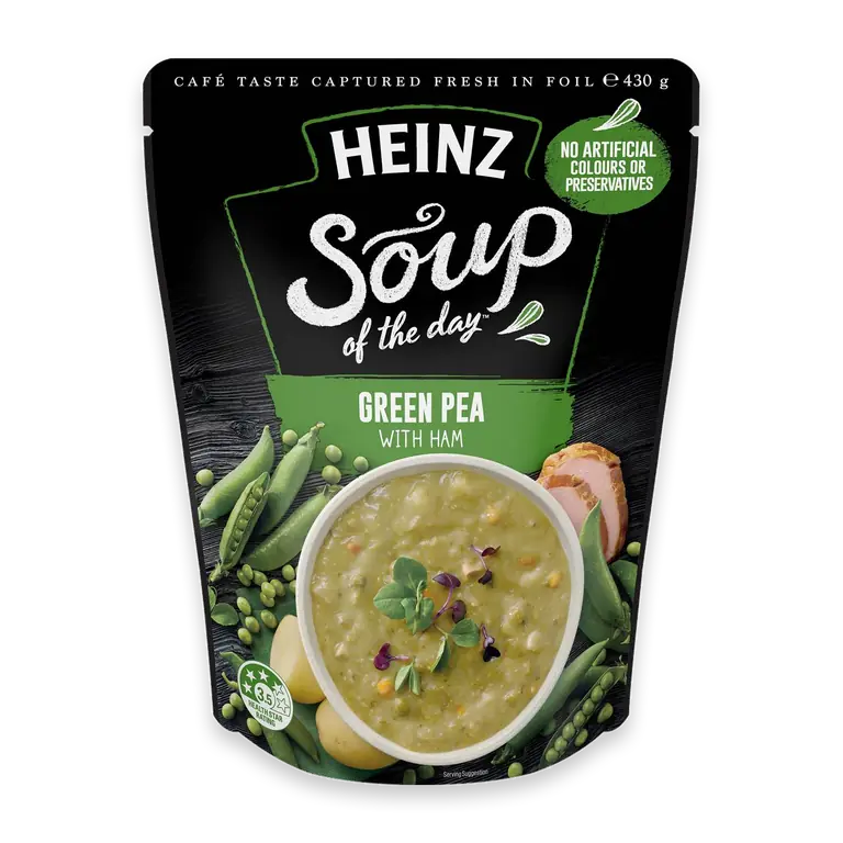 Soup Of The Day Green Pea With Ham Pouch