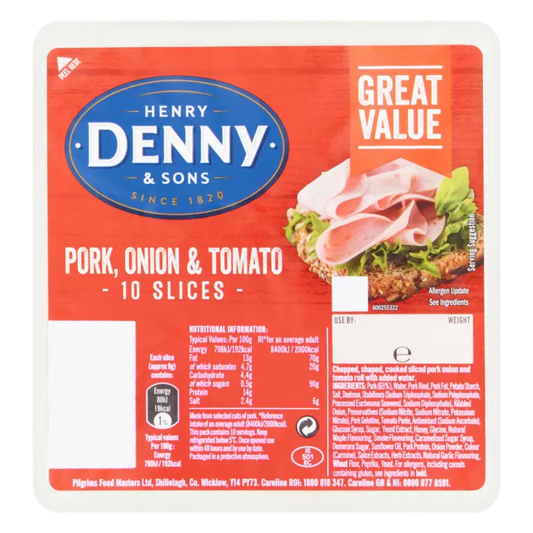 Henry Denny & Sons 10 Pork, Onion & Tomato Slices 90g
