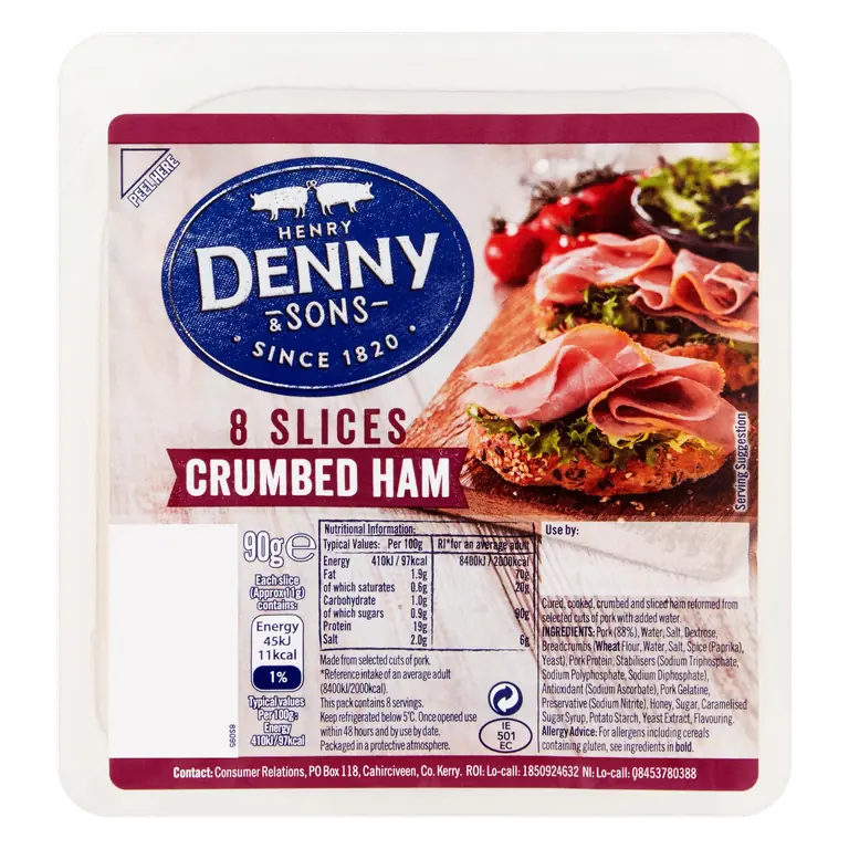 Henry Denny & Sons 8 Slices Crumbed Ham 90g