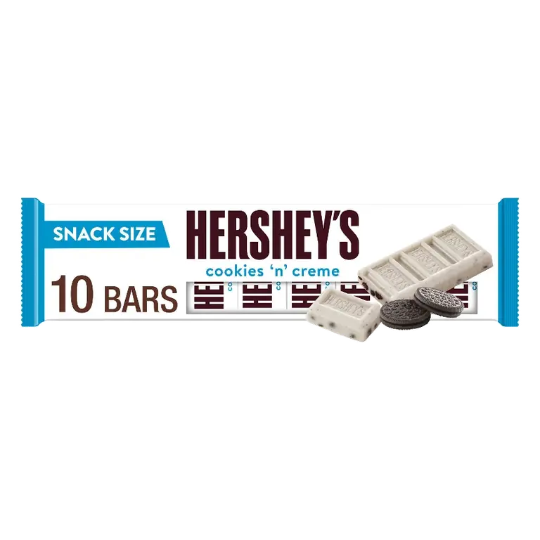 HERSHEY'S Cookies 'N' Creme Snack Size Chocolate Candy Bars, 4.5oz/10ct