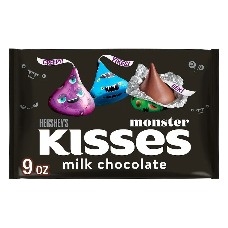 Hershey's Kisses Milk Chocolate Monster Foils Halloween Candy, 9oz
