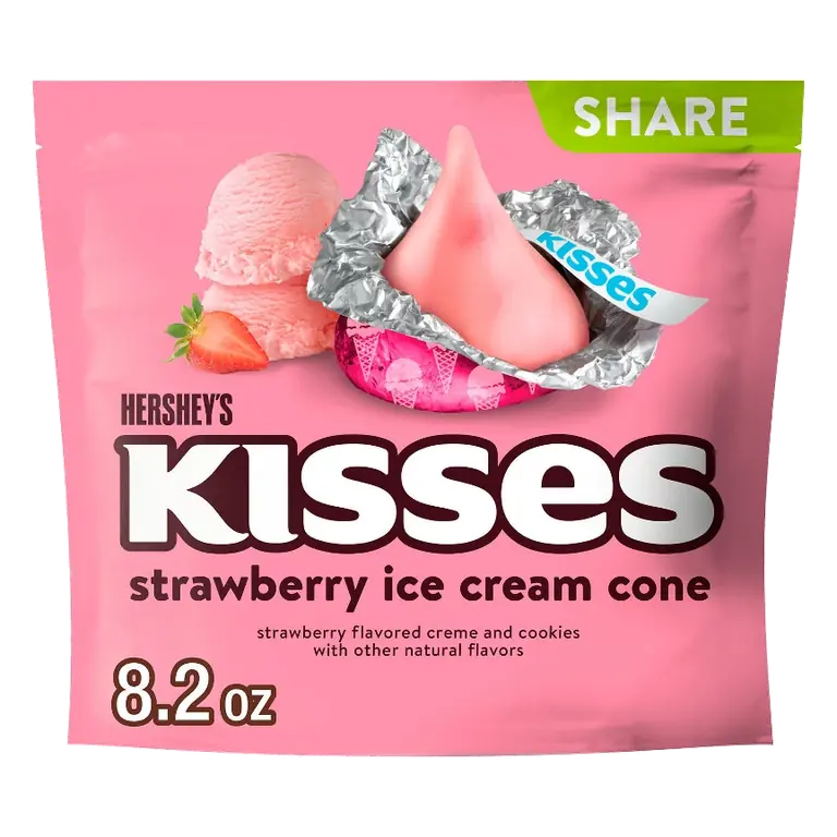 HERSHEY'S Kisses Strawberry Ice Cream Cone Flavored Chocolate Candy, 8.2oz