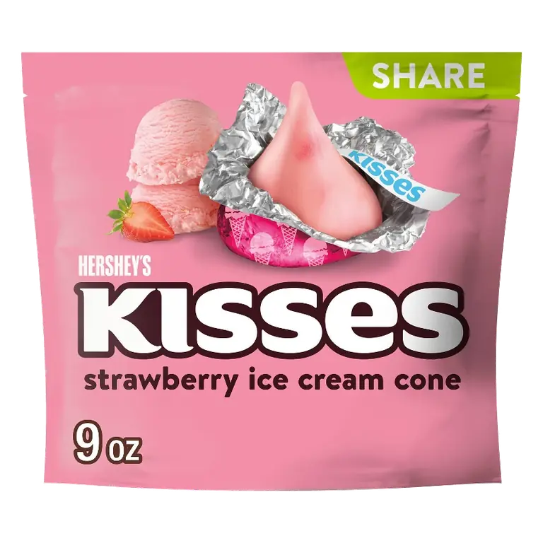 Hershey's Kisses Strawberry Ice Cream Cone Flavored Share Bag Candy, 9oz