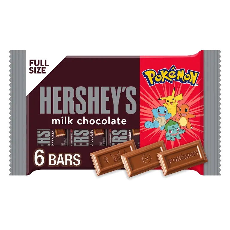 HERSHEY'S Milk Chocolate Standard Bar Candy with Pokémon Wrappers, 9.3oz/6pk