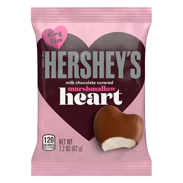 Heart, Marshmallow, Milk Chocolate Covered, King Size