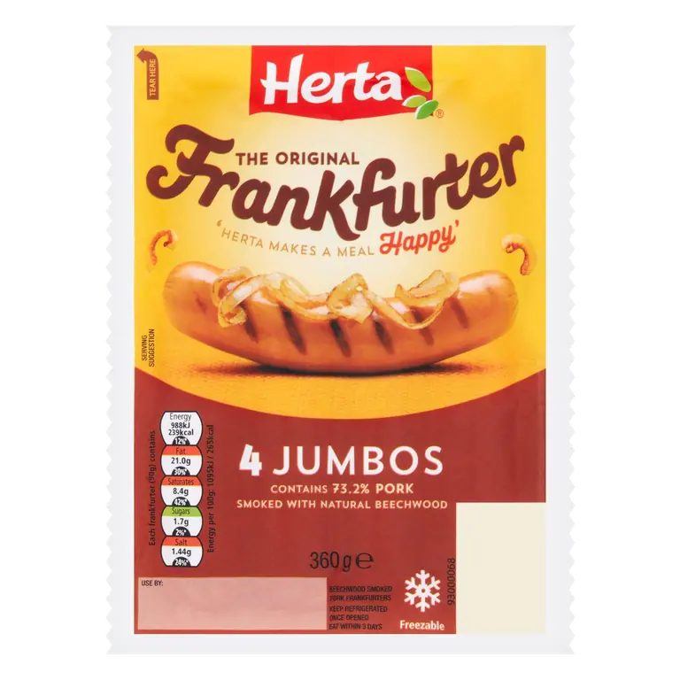 Jumbo Frankfurter Hot Dogs x4 360g