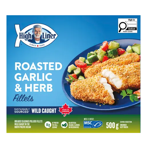 Frozen Breaded Seasoned Fish Fillets Roasted Garlic & Herb 500 g