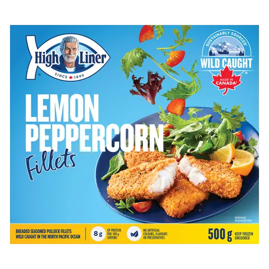 Frozen Breaded Seasoned Pollock Fillets Lemon Peppercorn 500 g