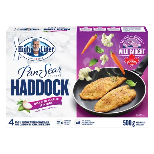 Frozen Pan Seared Haddock Fillets Roasted Garlic & Herbs 500 g