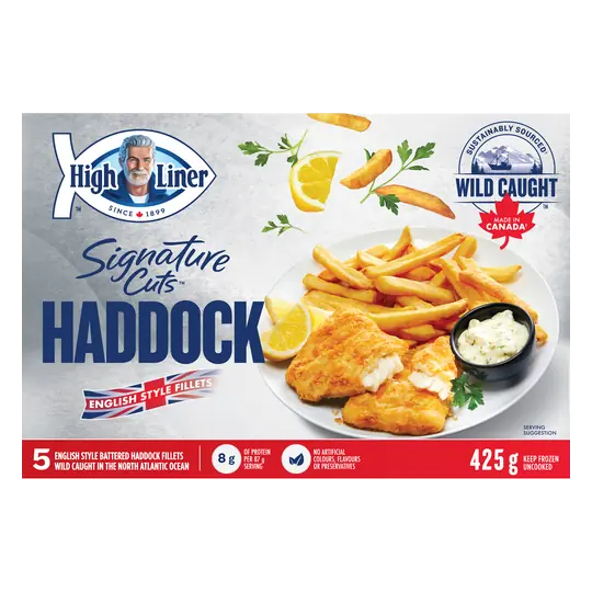 Frozen Haddock Fillets Signature Cut Uncooked English Style Battered 425 g