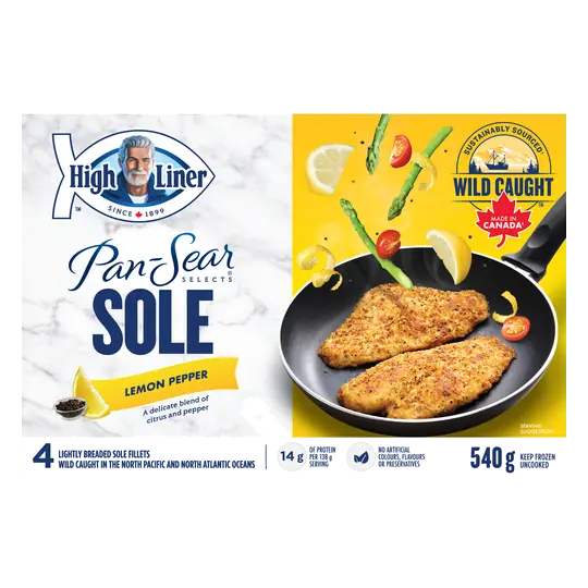Frozen Pan Sear Sole Fillets Lightly Breaded Lemon Pepper 540 g